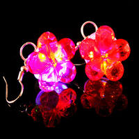 Flashing Earring Red Crystal Flower 1 Pair