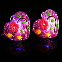 Flashing Earring Purple Glitter Heart 1 Pair