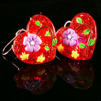 Flashing Earring Red Glitter Heart 1 Pair