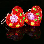 Flashing Earring Red Glitter Heart 1 Pair