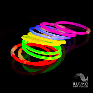 100 x 8 Inch Glow Stick Bracelets 5 Colour Mix - Bonus 5 Glow-ball Connector Sets