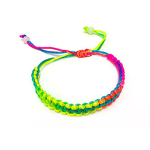 12 x UV/Blacklight Reactive Fluro Friendship Bracelet - Rainbow (Non-Flash)