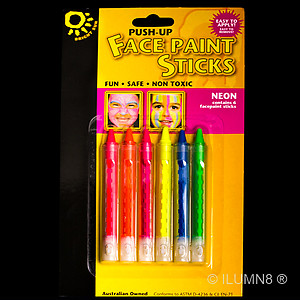 6 x Face & Body Paint Sticks - Mixed Fluro Colours