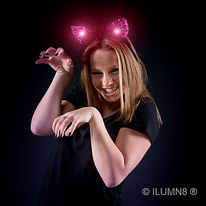 FLASHING HEADBOPPER-PINK LEOPARD EARS-1PC
