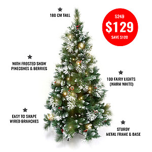 180cm Deluxe Snow Frosted Christmas Tree + 10mtrs Warm White Fairy Lights