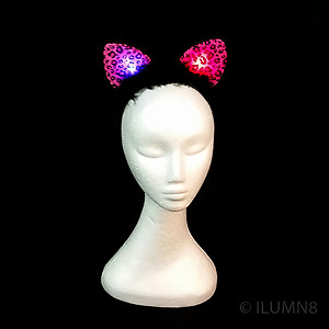 Flashing LED Headband - Pink Leopard Ears