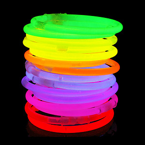 100 x 8 Inch Glow Stick Bracelets 5 Colour Mix
