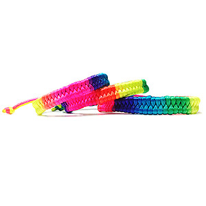 12 x UV/Blacklight Reactive Fluro Wide Cotton Bracelets - Rainbow (Non-Flash)