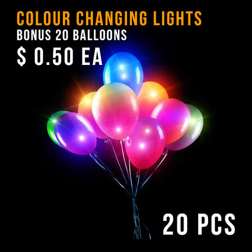 BALLOON LIGHTS-MULTI COL CHANGE-20 PC + 20 BALLOONS