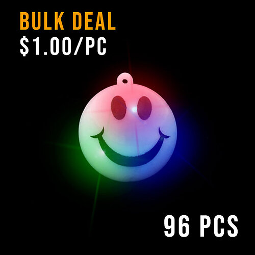 BULK FLASHING NECKLACE-JUMBO SMILEY FACE-96PCS CTN